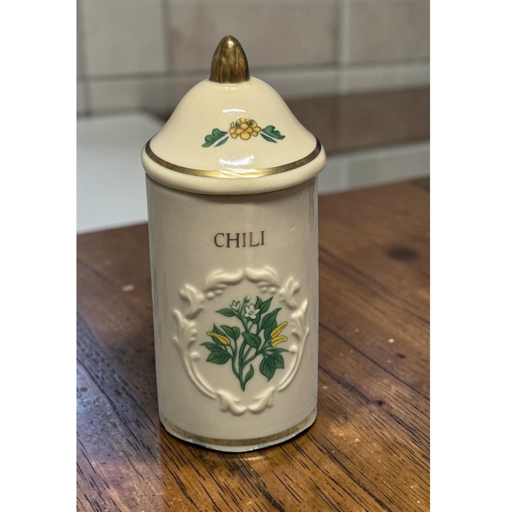 Lenox Spice Garden CHILI Jar Fine Porcelain 1992 Gold Trim Cream Mismatch Lid